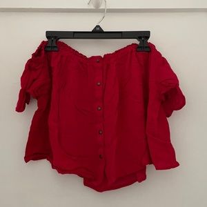 Red off the shoulder t-shirt
